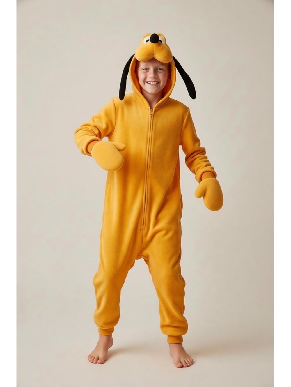 Disney Pluto Kids Fleece Onesie Costume with Hood and Mittens, Size Large